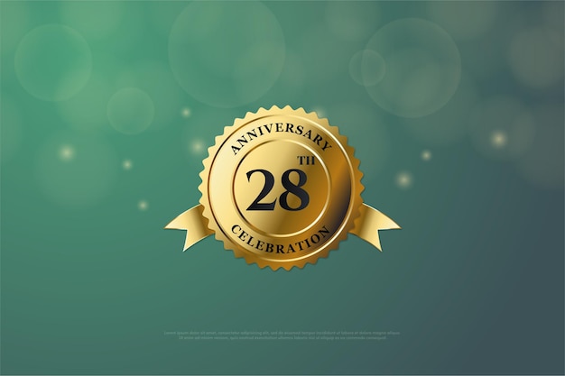 Fondo del 28 aniversario con un número en medio de una medalla de oro