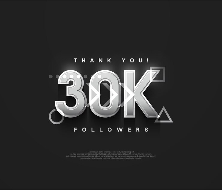 Vector fondo de 30k seguidores gracias con números metálicos plateados