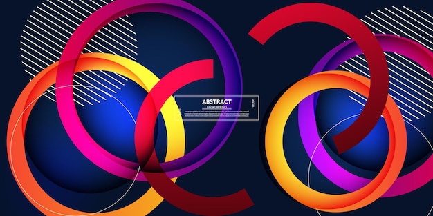 Fondo 3D abstracto con elementos de patrón de círculo colorido en fondo azul oscuro Vector Eps10