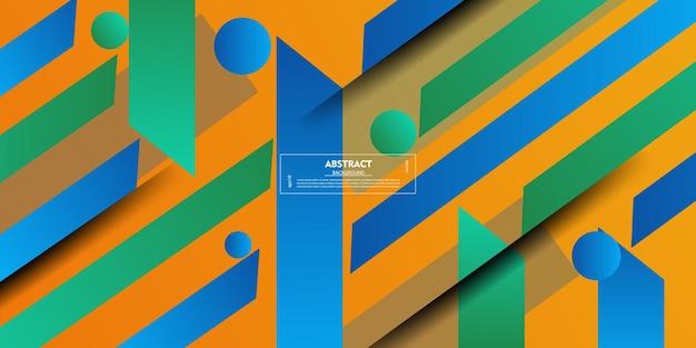 Fondo 3D abstracto con formas azules y verdes superpuestas en fondo naranja Vector Eps10