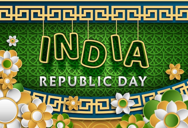 Fondo 3d del día de la república de la india con efecto de texto editable de estilo asiático vectores premium