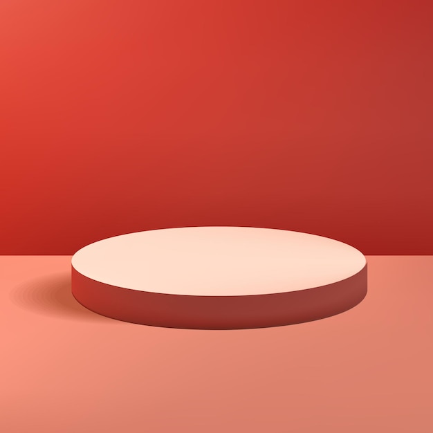 fondo 3D realista con cilindro podio rojo resplandeciente luz semi círculos capas escena