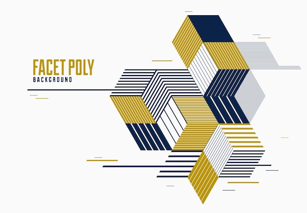 Fondo 3D vectorial abstracto de rayas lineales con elemento gráfico de estilo retro aislado con cubos y triángulos plantilla para portada de cartel o banner o anuncio