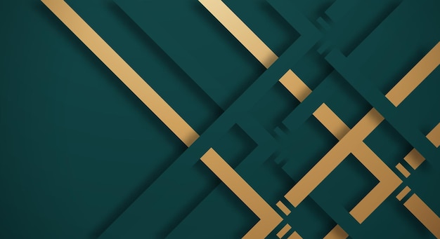 Fondo 3D verde oscuro abstracto con líneas doradas y verdes Estilo de corte de papel texturizado