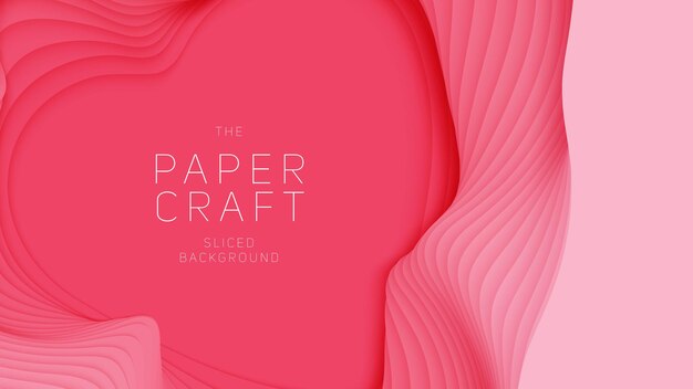 Fondo abstracto 3D con forma de corazón de corte de papel rosa.