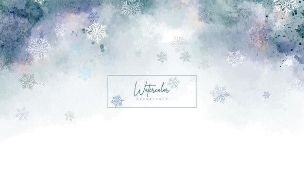 Fondo abstracto acuarela azul verde azulado y violeta con copos de nieve ilustración vectorial