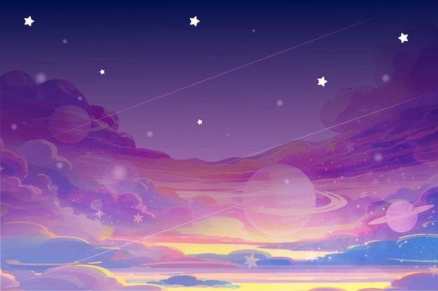 Fondo Abstracto Acuarela hermoso paisaje de fantasía mundo arte digital estrellas y el cielo nocturno