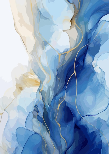 Vector fondo abstracto acuarela pintura mármol textura azul y oro