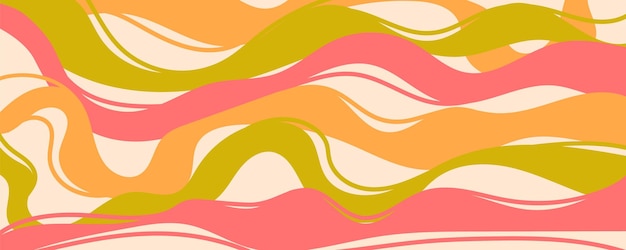 Fondo abstracto amarillo y rosa liso con líneas onduladas fluidas líneas voluminosas curvas multicolores