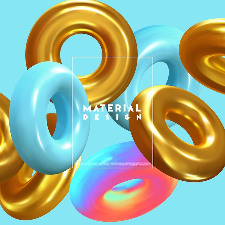 Vector fondo abstracto con anillo tor 3d geométrico realista, formas de donut. ilustración vectorial