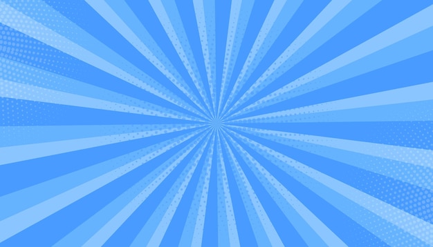 Fondo abstracto azul con luz de estallido de sol estallido azul con medio tono de rayos de sol retro