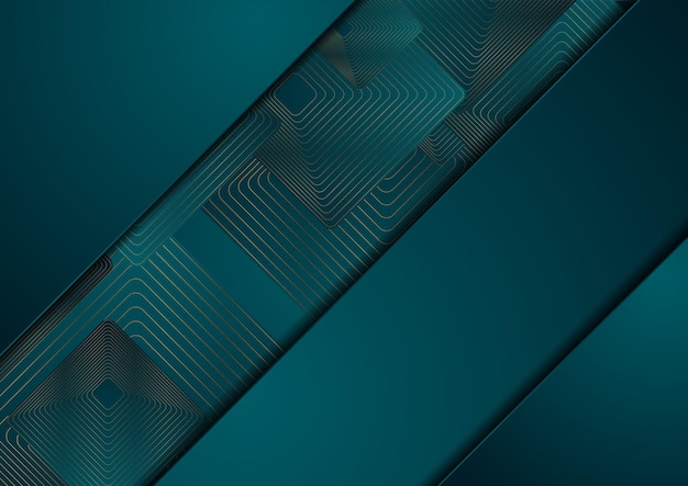 Fondo abstracto azul oscuro con cuadrados dorados
