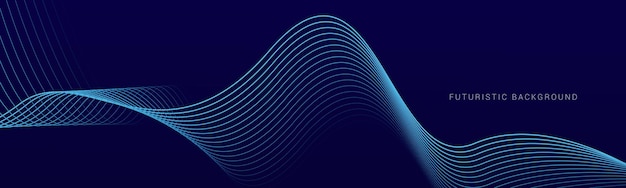 Fondo abstracto azul oscuro gradiente color líneas onduladas patrón líneas verdes brillantes modernas concepto de tecnología futurista ilustración vectorial