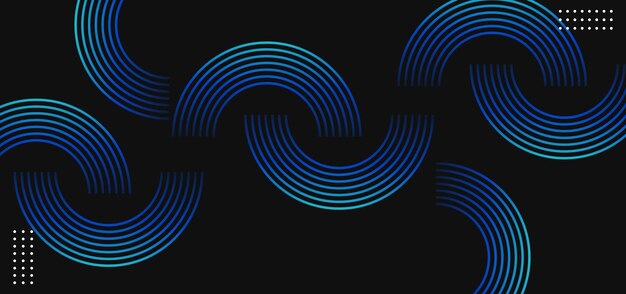 Fondo abstracto azul oscuro con líneas circulares brillantes Diseño artístico de líneas geométricas en azul brillante