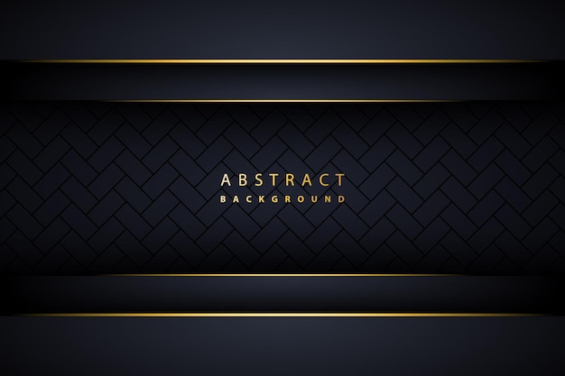 fondo abstracto azul oscuro patrón de línea rectangular negra con corte de papel realista y línea dorada