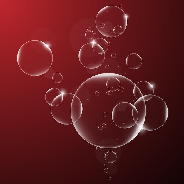 Fondo abstracto con burbujas de agua en el elemento de diseño de vector de fondo rojo oscuro
