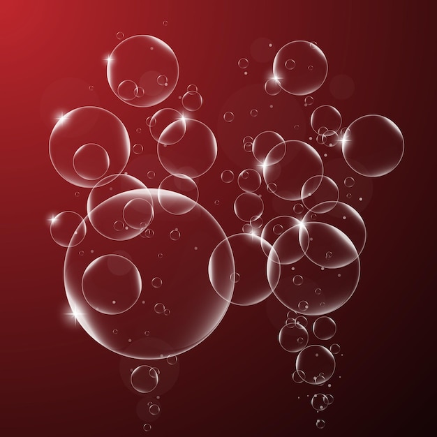 Fondo abstracto con burbujas de jabón en elemento de diseño de vector de fondo rojo oscuro
