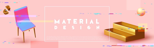 Fondo abstracto del caos con objetos 3d. Formas geométricas realistas. Desorden de diseño. Afiche horizontal, encabezados de portada, sitio web de Banner. ilustración vectorial