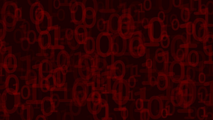 Vector fondo abstracto de unos y ceros en varios tamaños rojo sobre negro