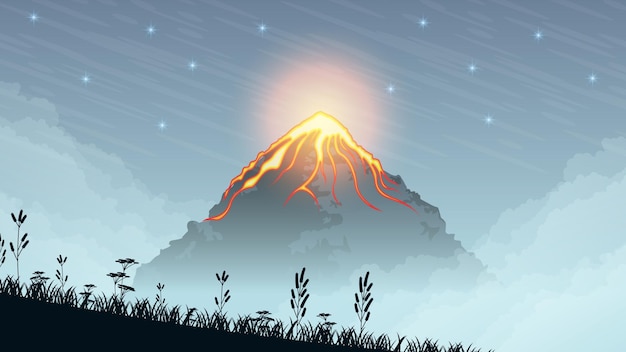 Fondo abstracto Cielo Nubes Estrellas Cometas Gradiente Volcán Lava Fuego Llama Erupción Naturaleza Estrellas
