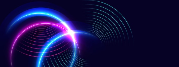 Fondo abstracto de círculo de neón futurista con efecto de luz vibrante