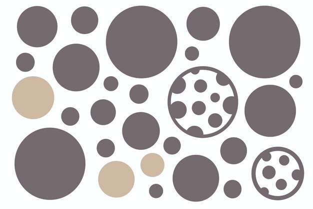 Un fondo abstracto con círculos grises y beige de diferentes tamaños, algunos con patrones de puntos polcas