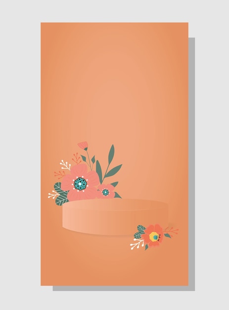 Fondo abstracto en color de moda 2024 Apricot Crush con flores y pedestal de podio de soporte