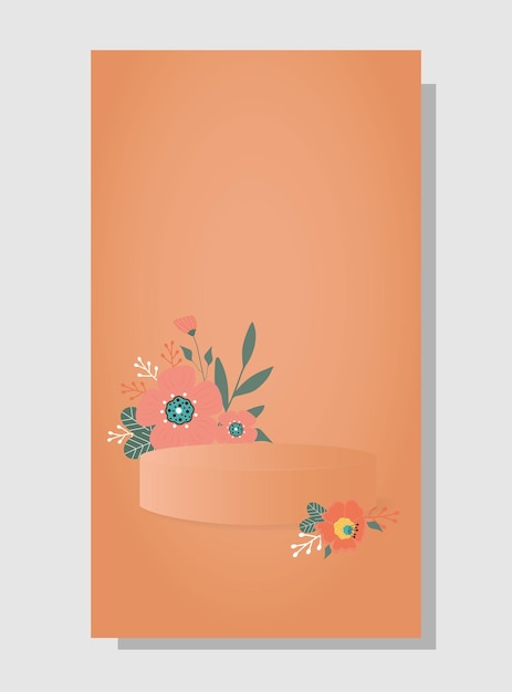 Fondo abstracto en color de moda 2024 apricot crush con flores y pedestal de podio de soporte