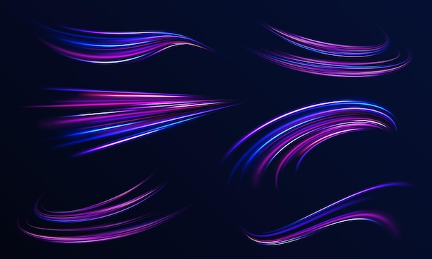 Fondo abstracto en colores de brillo de neón azul y púrpura Lente Png luz de neón línea haz borroso