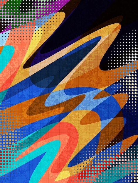 Fondo abstracto colorido con formas onduladas, texturas y efectos de medio tono adecuados para el diseño de carteles de portada