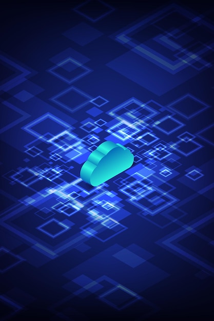 Fondo abstracto del concepto de diseño de tecnología de computación en la nube en estilo isométrico