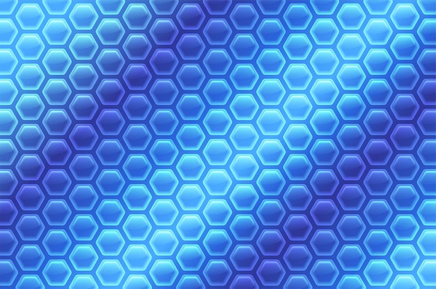 Fondo abstracto de concepto de vidrio 3d de patrón hexagonal de tecnología de reflejo de degradado azul