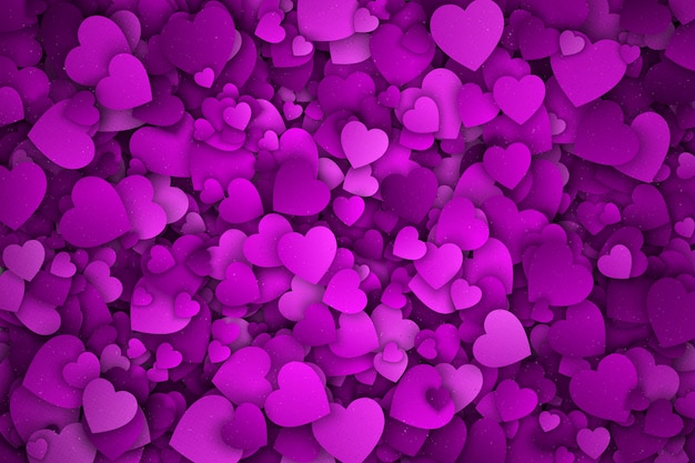 Fondo abstracto de corazones de papel violeta 3D