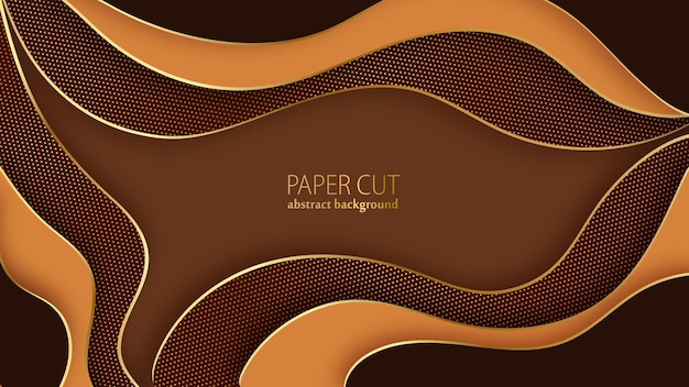 Vector fondo abstracto de corte de papel capas onduladas de chocolate y oro