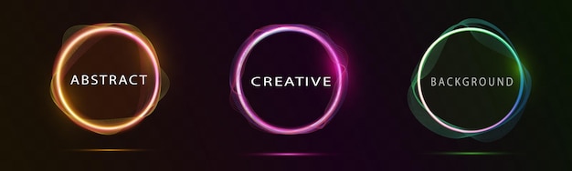 Fondo abstracto creativo con formas de onda circulares de neón brillantes y diseño de gradiente oscuro