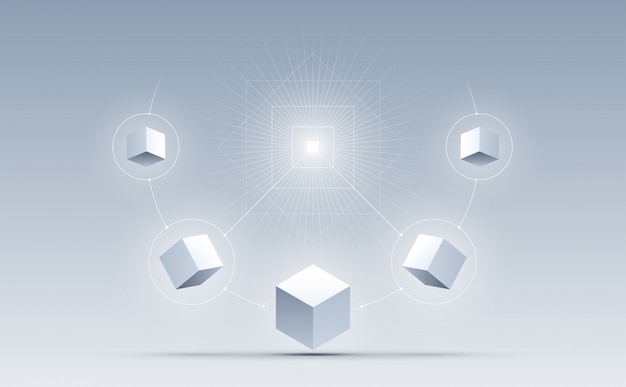 Fondo abstracto de cubos 3d, Fondo de ciencia y tecnología,