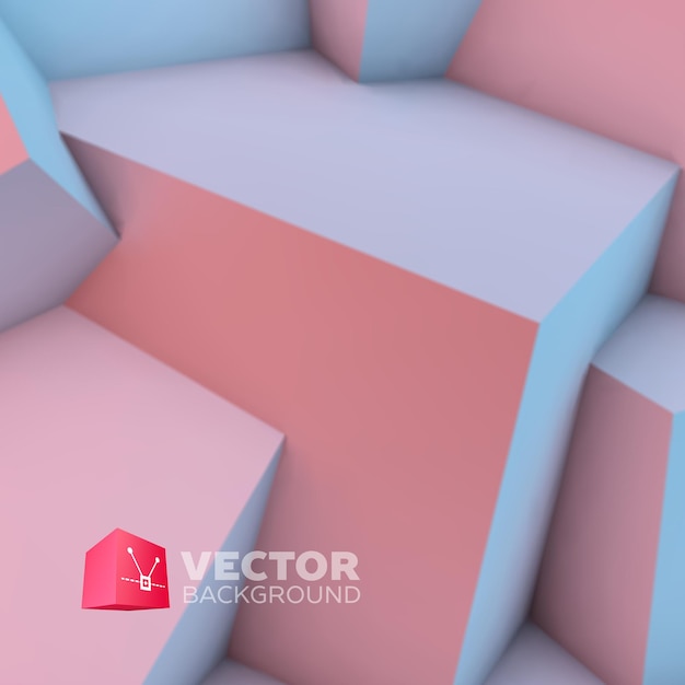 Vector fondo abstracto con cubos superpuestos de cuarzo rosa y serenidad