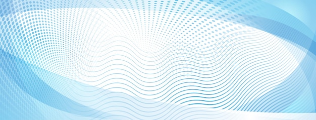 Fondo abstracto de curvas y puntos de semitono en colores azul claro