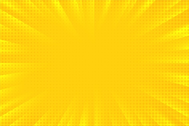 Fondo abstracto de dibujos animados comic zoom amarillo rayos luz difusa con puntos de semitono.