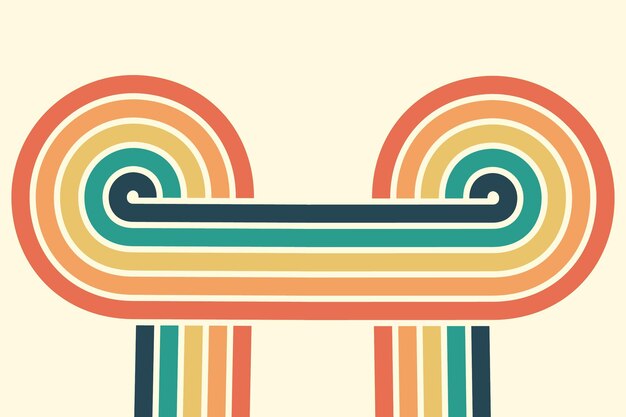 Fondo abstracto del diseño de línea ondulada del arco iris en el estilo retro hippie de los años 70 Patrón vectorial r