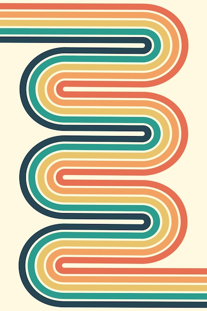 Fondo abstracto del diseño Wavy Line en el estilo retro hippie de los años 70