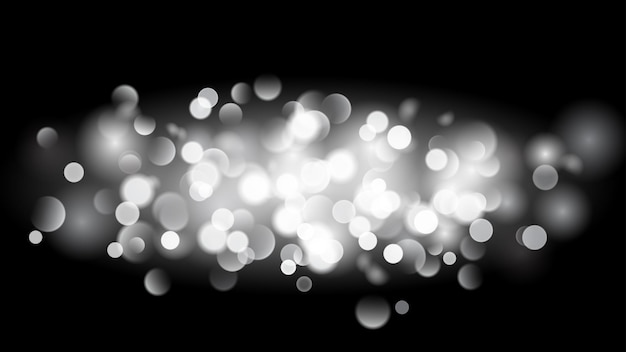 Fondo abstracto con efecto bokeh. Luces desenfocadas borrosas en colores blancos. Bokeh de luces blancas sobre fondo negro.