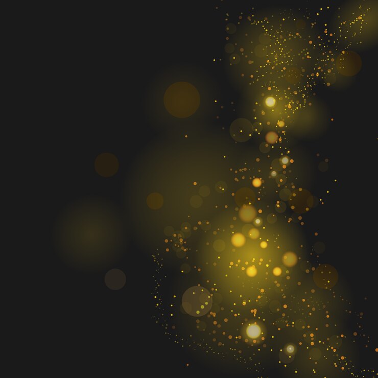 Fondo abstracto con efecto de luz Bokeh. Noche textura brillante brillo dorado o plateado. Vector festivo brillantes partículas de polvo mágico luminoso por concepto de Navidad.