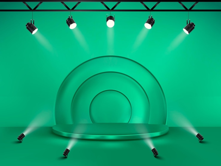 Vector fondo abstracto con un escenario vectorial 3d de pedestal con focos podio para espectáculo