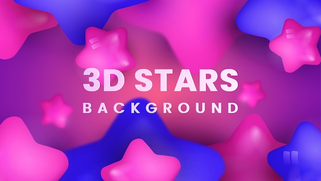 Fondo abstracto con estrellas 3d dinámicas estrellas rosadas Estrellas 3d brillantes azul de estrellas brillantes diseño de banner moderno y moderno Vector Premium