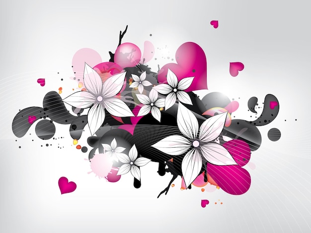 Fondo abstracto con flores y corazón ilustración vectorial abstracta con fondo