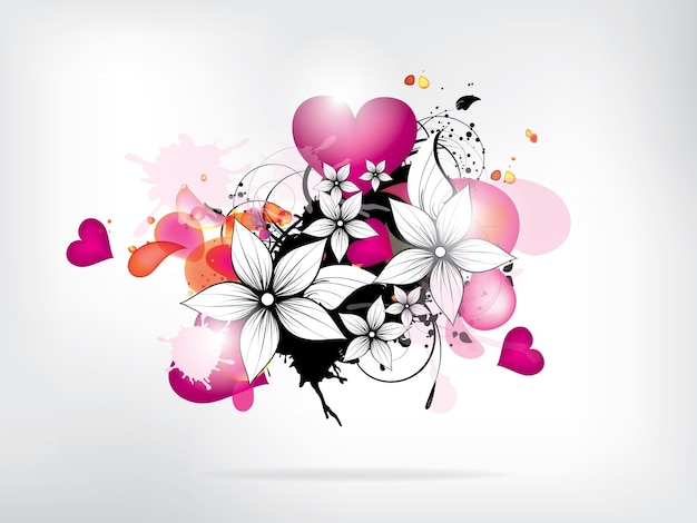 Fondo abstracto con flores y corazón ilustración vectorial abstracta con fondo