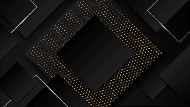 Fondo abstracto de forma geométrica negra y dorada con líneas doradas