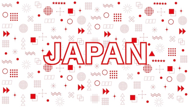 Fondo abstracto con formas geométricas y país de Japón en estilo Memphis