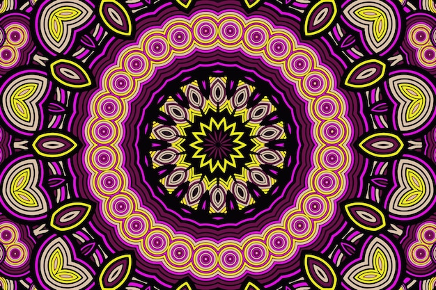Fondo abstracto fractal con una flor abstracta inusual en el centro y un adorno fractal en forma de espirales en un círculo